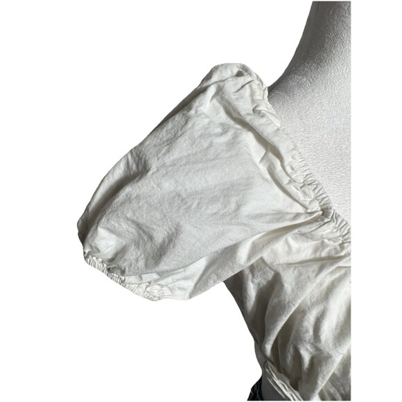 H&M Divided Crop Top Tie Front Puff Sleeve White Medium V-neck 100% Cotton - Picture 2 of 9